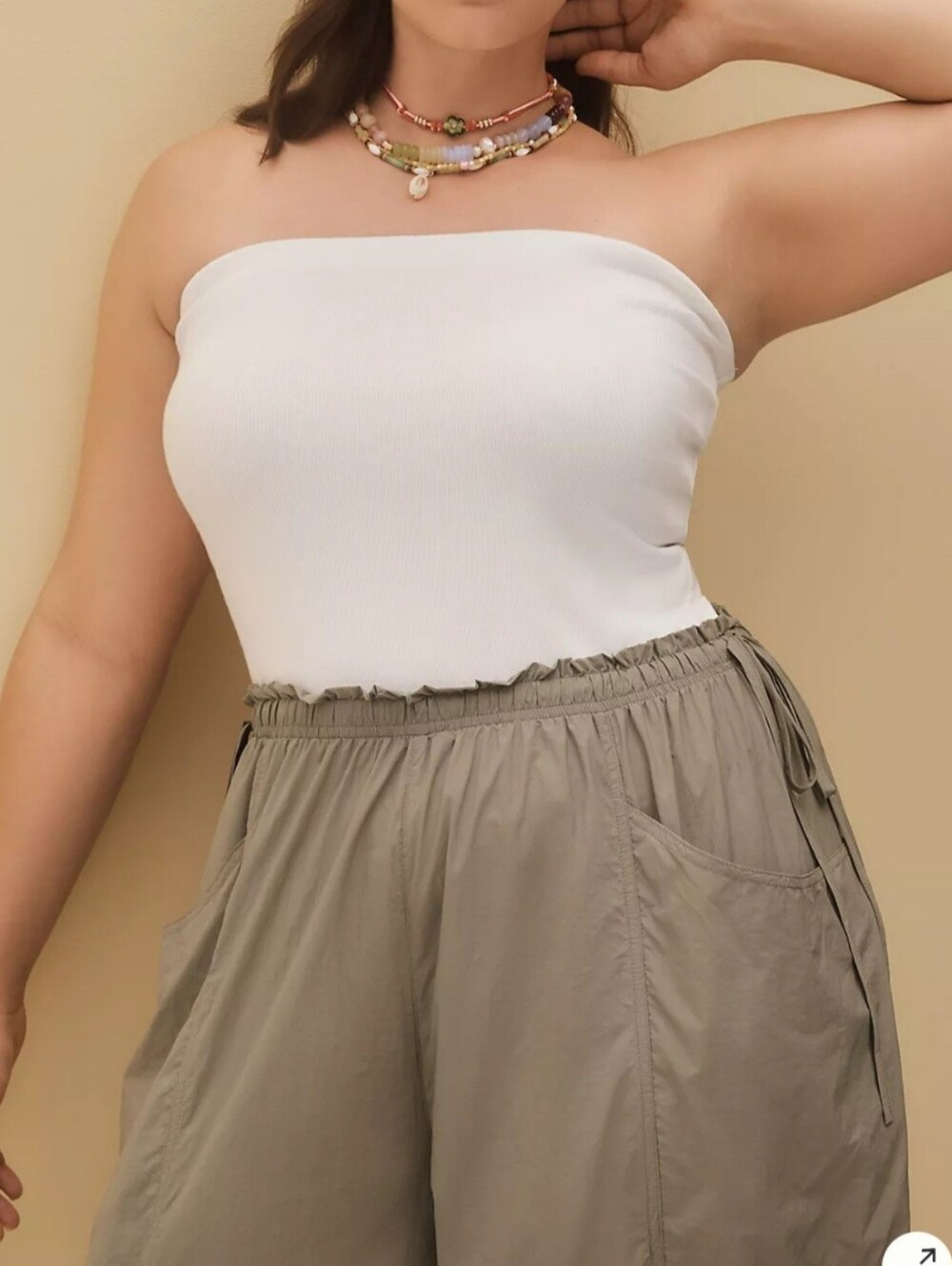 Women's Olive Green Wide-Leg Jumpsuit with White Bodice XLP - Picture 2 of 9